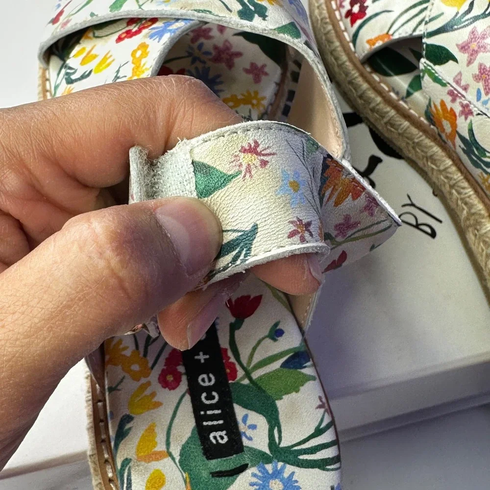 Alice + Olivia River Espadrille Sandals Floral Print Leather Size 36.5 US 6‎